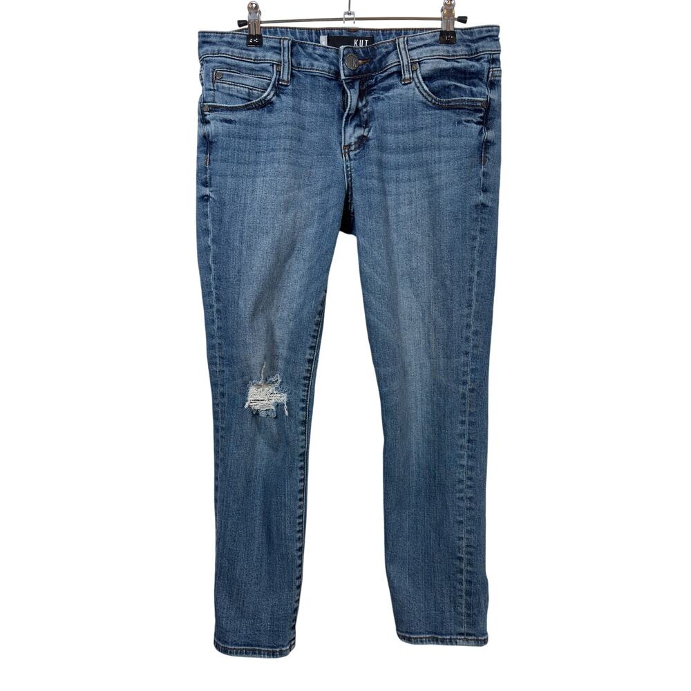 KUT from the Kloth Catherine Ankle Straight Jeans Womens 4 Blue Distressed